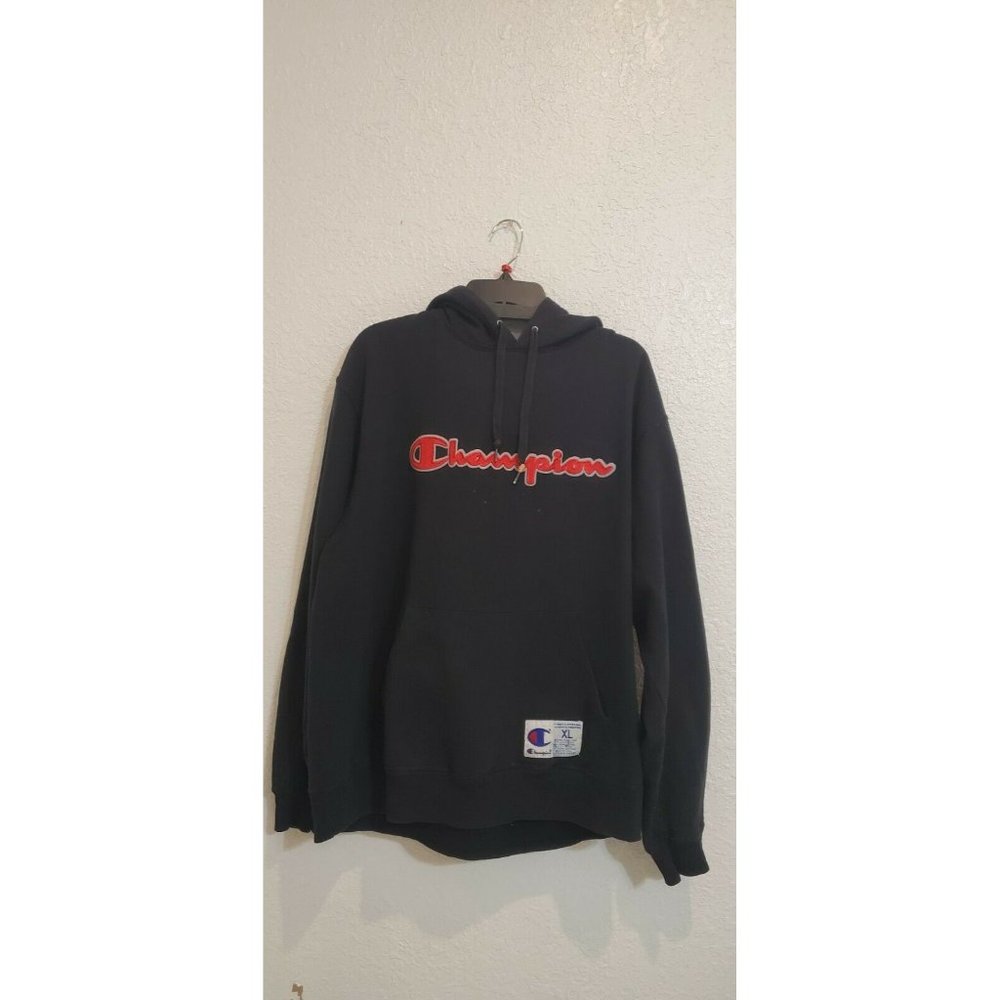 Champion mens hoodie Black size XL Embroidered Logo in red